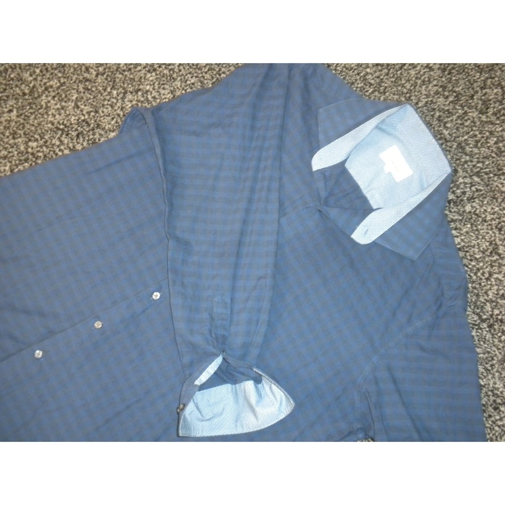 Ted Baker Dress Shirt Mens 17 34/35 Blue Check Endurance‎ Button Up Long Sleeve